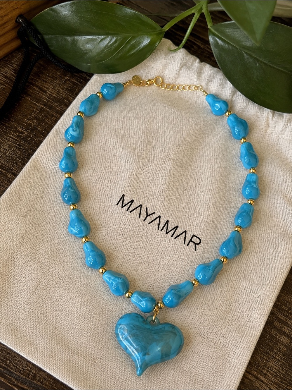 New mayamar  Blue beaded Heart Pendant Necklace